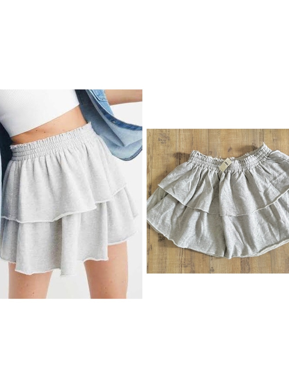 Aerie Women's Tiered Grey Skirt - Modern Ruffle Mini